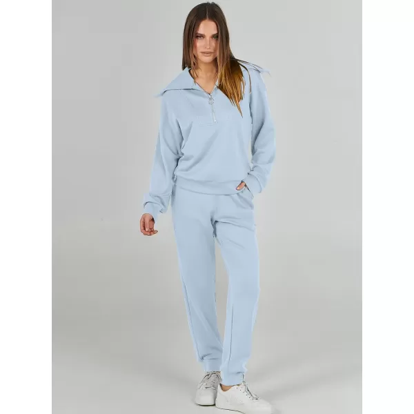 imageANRABESS Women 2 Piece Outfits Sweatsuit Set Fall Fashion Half Zip Sweatshirt Jogger Sweatpants Lounge Matching SetSky Blue