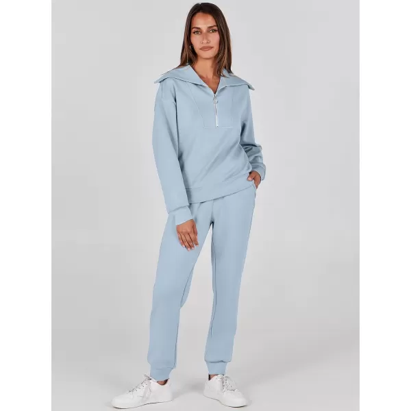 imageANRABESS Women 2 Piece Outfits Sweatsuit Set Fall Fashion Half Zip Sweatshirt Jogger Sweatpants Lounge Matching SetSky Blue