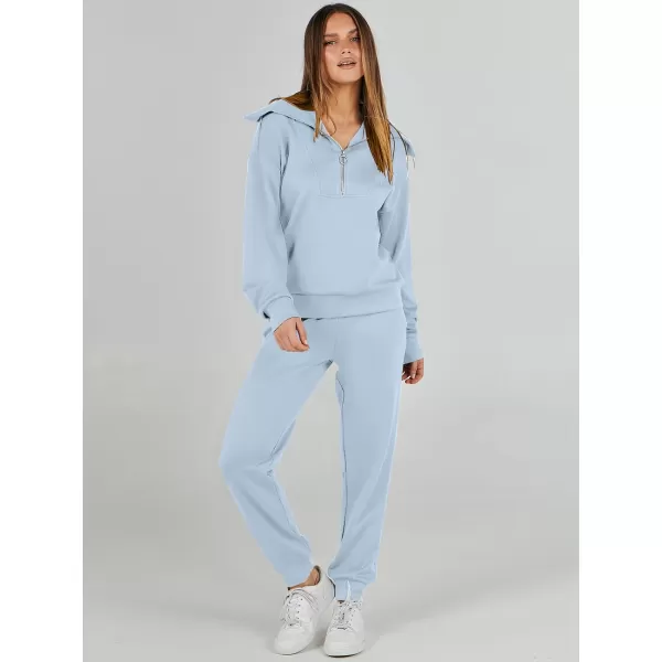 imageANRABESS Women 2 Piece Outfits Sweatsuit Set Fall Fashion Half Zip Sweatshirt Jogger Sweatpants Lounge Matching SetSky Blue