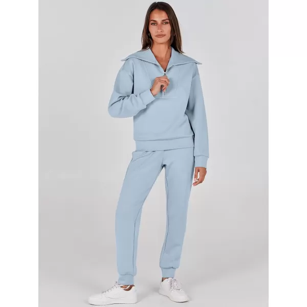 imageANRABESS Women 2 Piece Outfits Sweatsuit Set Fall Fashion Half Zip Sweatshirt Jogger Sweatpants Lounge Matching SetSky Blue