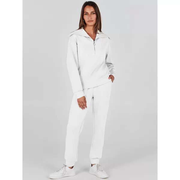 imageANRABESS Women 2 Piece Outfits Sweatsuit Set Fall Fashion Half Zip Sweatshirt Jogger Sweatpants Lounge Matching SetWhite