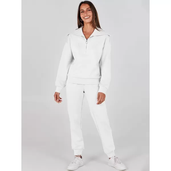 imageANRABESS Women 2 Piece Outfits Sweatsuit Set Fall Fashion Half Zip Sweatshirt Jogger Sweatpants Lounge Matching SetWhite