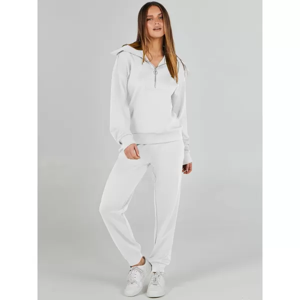 imageANRABESS Women 2 Piece Outfits Sweatsuit Set Fall Fashion Half Zip Sweatshirt Jogger Sweatpants Lounge Matching SetWhite