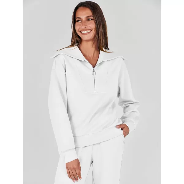 imageANRABESS Women 2 Piece Outfits Sweatsuit Set Fall Fashion Half Zip Sweatshirt Jogger Sweatpants Lounge Matching SetWhite