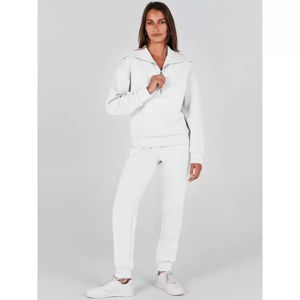 imageANRABESS Women 2 Piece Outfits Sweatsuit Set Fall Fashion Half Zip Sweatshirt Jogger Sweatpants Lounge Matching SetWhite