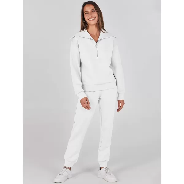 imageANRABESS Women 2 Piece Outfits Sweatsuit Set Fall Fashion Half Zip Sweatshirt Jogger Sweatpants Lounge Matching SetWhite