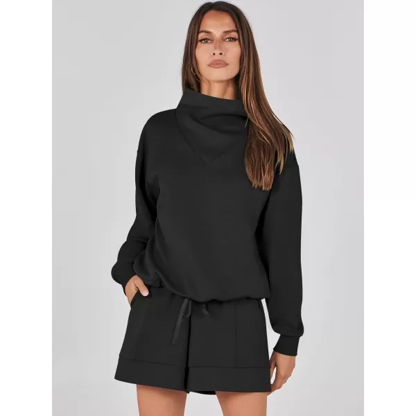 imageANRABESS Women 2 Piece Outfits Sweatsuits Cowl Neck Sweatshirts amp Lounge Shorts Matching Sweat Sets Tracksuit SetBlack