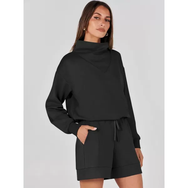 imageANRABESS Women 2 Piece Outfits Sweatsuits Cowl Neck Sweatshirts amp Lounge Shorts Matching Sweat Sets Tracksuit SetBlack