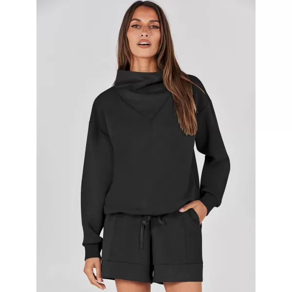 imageANRABESS Women 2 Piece Outfits Sweatsuits Cowl Neck Sweatshirts amp Lounge Shorts Matching Sweat Sets Tracksuit SetBlack