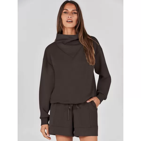 imageANRABESS Women 2 Piece Outfits Sweatsuits Cowl Neck Sweatshirts amp Lounge Shorts Matching Sweat Sets Tracksuit SetCoffee