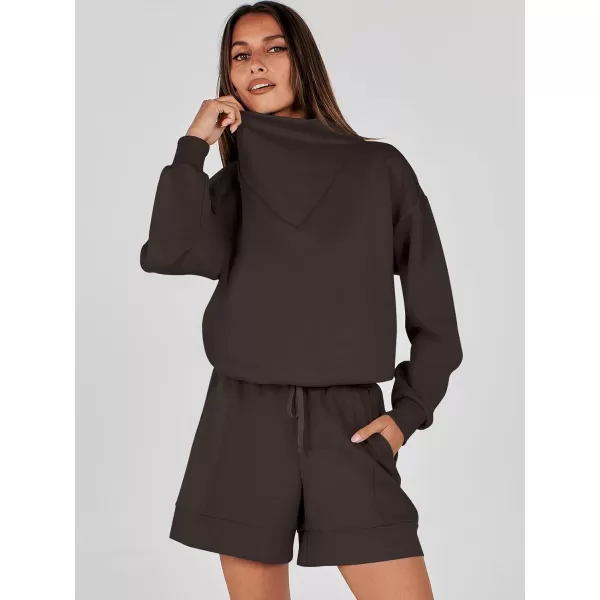imageANRABESS Women 2 Piece Outfits Sweatsuits Cowl Neck Sweatshirts amp Lounge Shorts Matching Sweat Sets Tracksuit SetCoffee