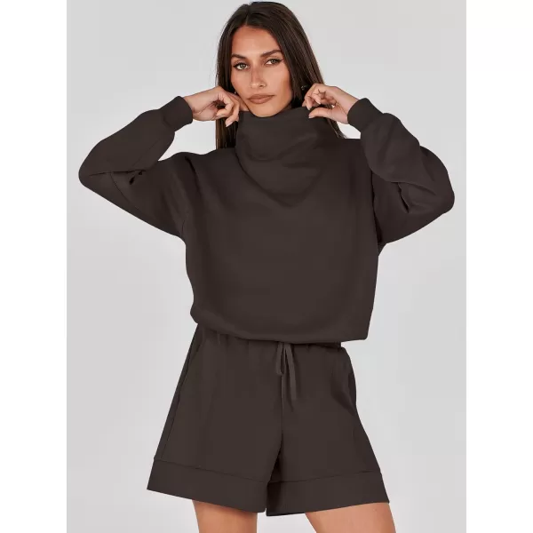 imageANRABESS Women 2 Piece Outfits Sweatsuits Cowl Neck Sweatshirts amp Lounge Shorts Matching Sweat Sets Tracksuit SetCoffee