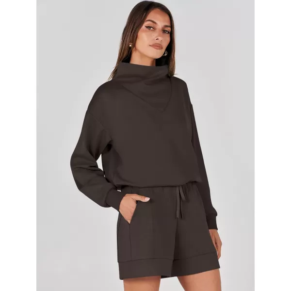 imageANRABESS Women 2 Piece Outfits Sweatsuits Cowl Neck Sweatshirts amp Lounge Shorts Matching Sweat Sets Tracksuit SetCoffee