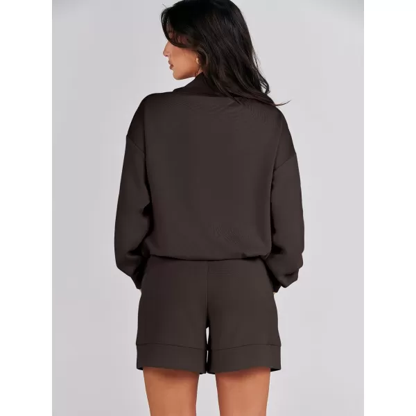 imageANRABESS Women 2 Piece Outfits Sweatsuits Cowl Neck Sweatshirts amp Lounge Shorts Matching Sweat Sets Tracksuit SetCoffee