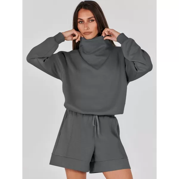 imageANRABESS Women 2 Piece Outfits Sweatsuits Cowl Neck Sweatshirts amp Lounge Shorts Matching Sweat Sets Tracksuit SetDeep Grey