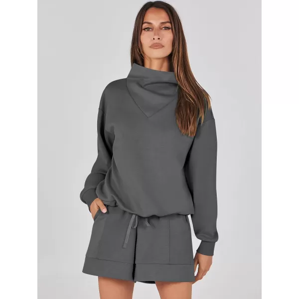 imageANRABESS Women 2 Piece Outfits Sweatsuits Cowl Neck Sweatshirts amp Lounge Shorts Matching Sweat Sets Tracksuit SetDeep Grey