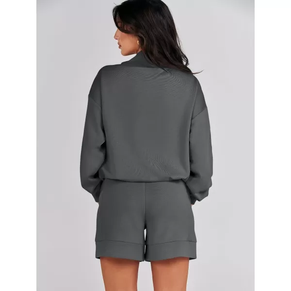 imageANRABESS Women 2 Piece Outfits Sweatsuits Cowl Neck Sweatshirts amp Lounge Shorts Matching Sweat Sets Tracksuit SetDeep Grey