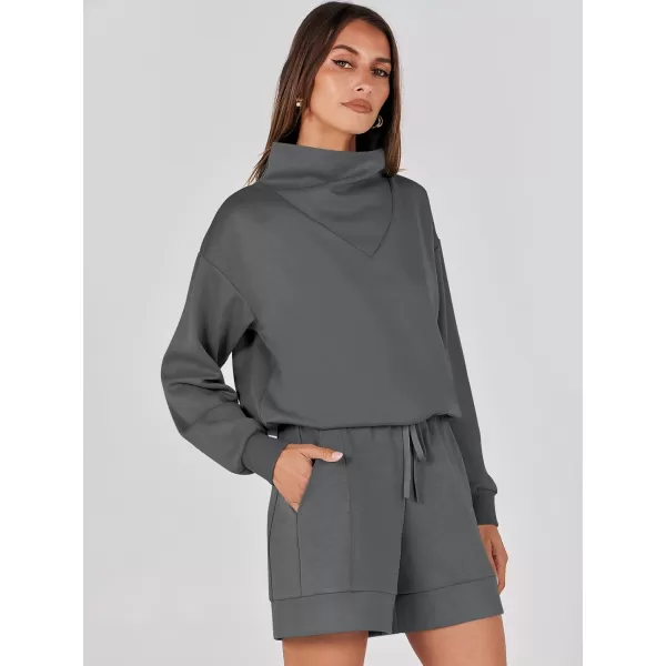 imageANRABESS Women 2 Piece Outfits Sweatsuits Cowl Neck Sweatshirts amp Lounge Shorts Matching Sweat Sets Tracksuit SetDeep Grey
