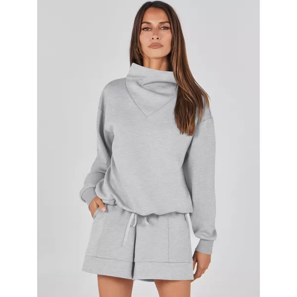 imageANRABESS Women 2 Piece Outfits Sweatsuits Cowl Neck Sweatshirts amp Lounge Shorts Matching Sweat Sets Tracksuit SetGrey