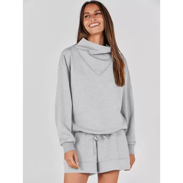 imageANRABESS Women 2 Piece Outfits Sweatsuits Cowl Neck Sweatshirts amp Lounge Shorts Matching Sweat Sets Tracksuit SetGrey
