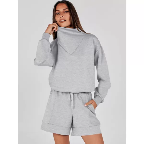 imageANRABESS Women 2 Piece Outfits Sweatsuits Cowl Neck Sweatshirts amp Lounge Shorts Matching Sweat Sets Tracksuit SetGrey