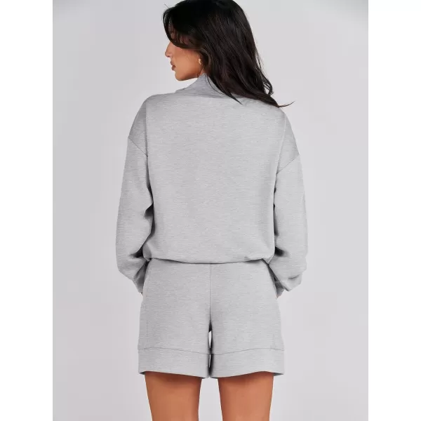 imageANRABESS Women 2 Piece Outfits Sweatsuits Cowl Neck Sweatshirts amp Lounge Shorts Matching Sweat Sets Tracksuit SetGrey