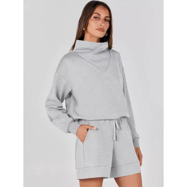 imageANRABESS Women 2 Piece Outfits Sweatsuits Cowl Neck Sweatshirts amp Lounge Shorts Matching Sweat Sets Tracksuit SetGrey