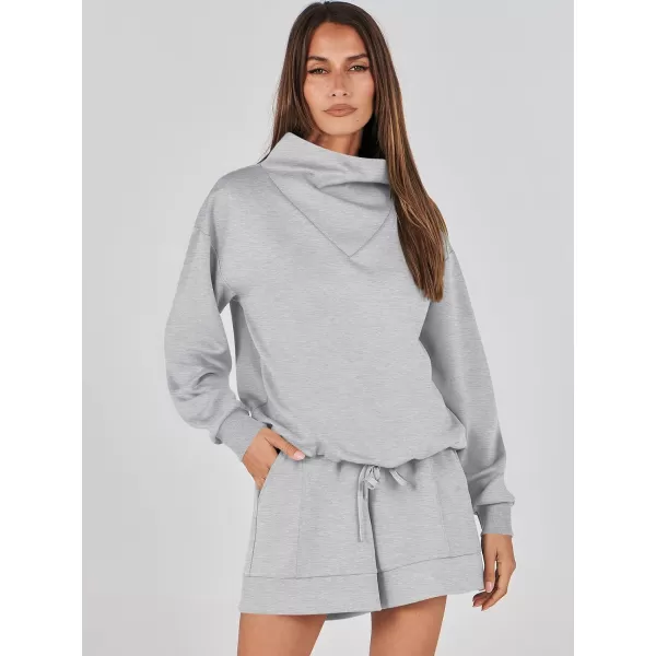 imageANRABESS Women 2 Piece Outfits Sweatsuits Cowl Neck Sweatshirts amp Lounge Shorts Matching Sweat Sets Tracksuit SetGrey
