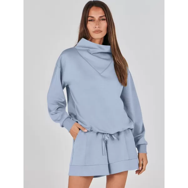 imageANRABESS Women 2 Piece Outfits Sweatsuits Cowl Neck Sweatshirts amp Lounge Shorts Matching Sweat Sets Tracksuit SetLight Blue