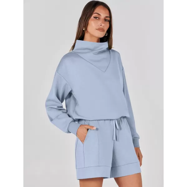 imageANRABESS Women 2 Piece Outfits Sweatsuits Cowl Neck Sweatshirts amp Lounge Shorts Matching Sweat Sets Tracksuit SetLight Blue