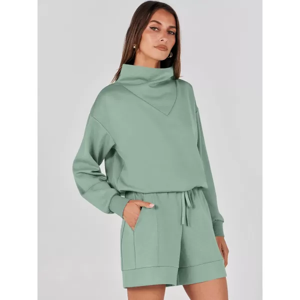 imageANRABESS Women 2 Piece Outfits Sweatsuits Cowl Neck Sweatshirts amp Lounge Shorts Matching Sweat Sets Tracksuit SetLight Green