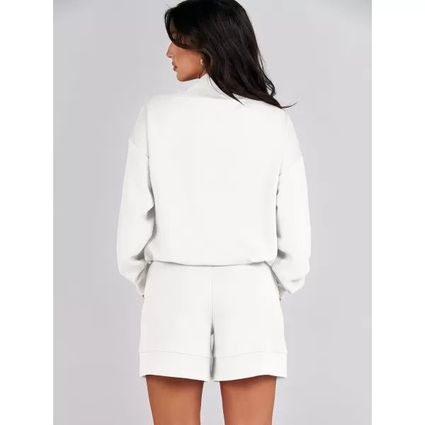 imageANRABESS Women 2 Piece Outfits Sweatsuits Cowl Neck Sweatshirts amp Lounge Shorts Matching Sweat Sets Tracksuit SetWhite