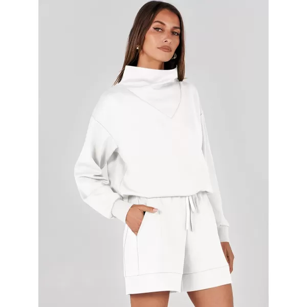 imageANRABESS Women 2 Piece Outfits Sweatsuits Cowl Neck Sweatshirts amp Lounge Shorts Matching Sweat Sets Tracksuit SetWhite