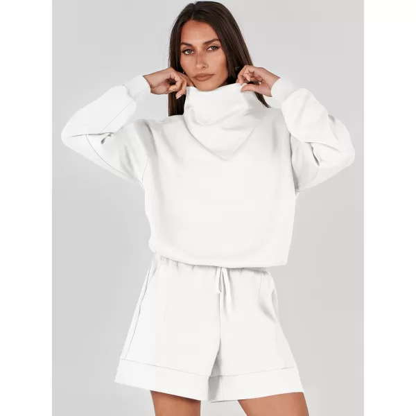 imageANRABESS Women 2 Piece Outfits Sweatsuits Cowl Neck Sweatshirts amp Lounge Shorts Matching Sweat Sets Tracksuit SetWhite