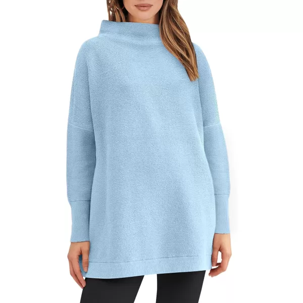 imageANRABESS Women 2023 Fall Casual Turtleneck Batwing Sleeve Slouchy Oversized Ribbed Knit Tunic Sweaters PulloverBlue