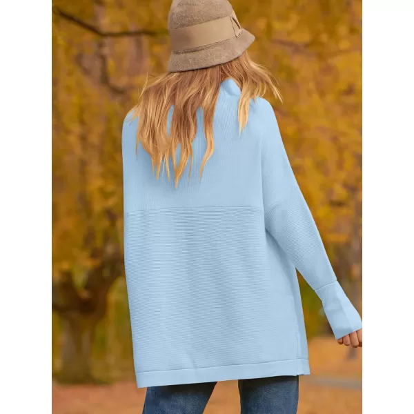imageANRABESS Women 2023 Fall Casual Turtleneck Batwing Sleeve Slouchy Oversized Ribbed Knit Tunic Sweaters PulloverBlue