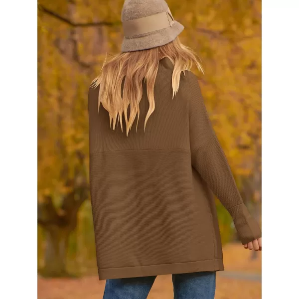 imageANRABESS Women 2023 Fall Casual Turtleneck Batwing Sleeve Slouchy Oversized Ribbed Knit Tunic Sweaters PulloverCoffee