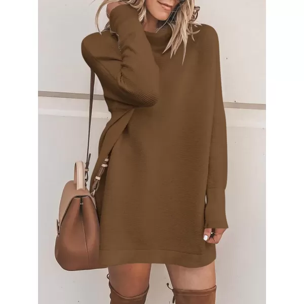 imageANRABESS Women 2023 Fall Casual Turtleneck Batwing Sleeve Slouchy Oversized Ribbed Knit Tunic Sweaters PulloverCoffee