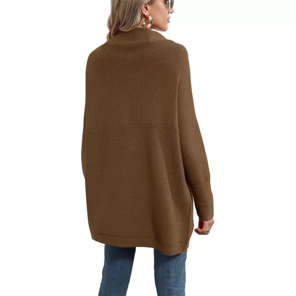 imageANRABESS Women 2023 Fall Casual Turtleneck Batwing Sleeve Slouchy Oversized Ribbed Knit Tunic Sweaters PulloverCoffee