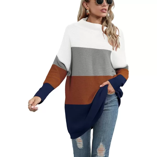 imageANRABESS Women 2023 Fall Casual Turtleneck Batwing Sleeve Slouchy Oversized Ribbed Knit Tunic Sweaters PulloverColor Block 2