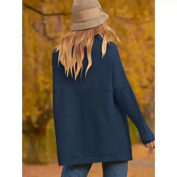 imageANRABESS Women 2023 Fall Casual Turtleneck Batwing Sleeve Slouchy Oversized Ribbed Knit Tunic Sweaters PulloverDark Blue