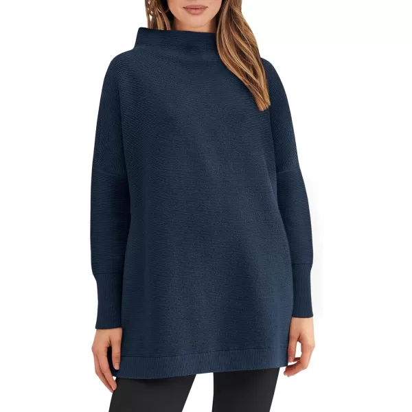 imageANRABESS Women 2023 Fall Casual Turtleneck Batwing Sleeve Slouchy Oversized Ribbed Knit Tunic Sweaters PulloverDark Blue