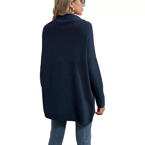imageANRABESS Women 2023 Fall Casual Turtleneck Batwing Sleeve Slouchy Oversized Ribbed Knit Tunic Sweaters PulloverDark Blue