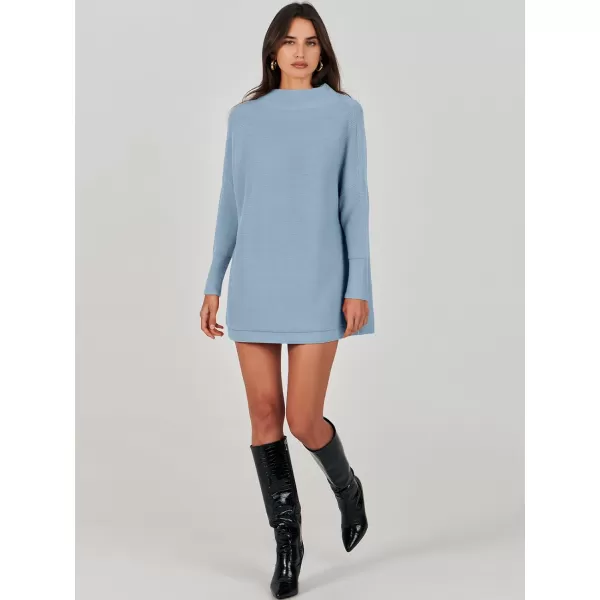 imageANRABESS Women 2023 Fall Casual Turtleneck Batwing Sleeve Slouchy Oversized Ribbed Knit Tunic Sweaters PulloverGray Blue