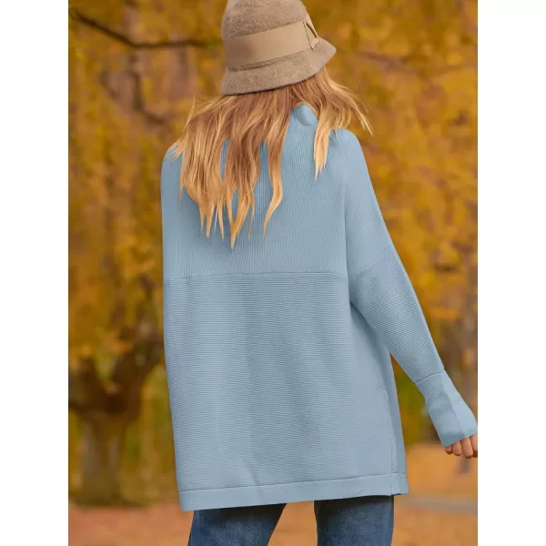 imageANRABESS Women 2023 Fall Casual Turtleneck Batwing Sleeve Slouchy Oversized Ribbed Knit Tunic Sweaters PulloverGray Blue