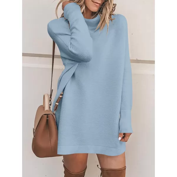 imageANRABESS Women 2023 Fall Casual Turtleneck Batwing Sleeve Slouchy Oversized Ribbed Knit Tunic Sweaters PulloverGray Blue