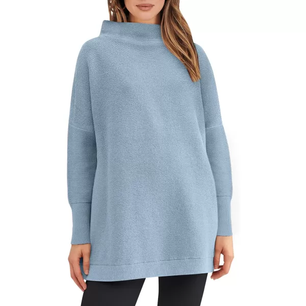 imageANRABESS Women 2023 Fall Casual Turtleneck Batwing Sleeve Slouchy Oversized Ribbed Knit Tunic Sweaters PulloverGray Blue