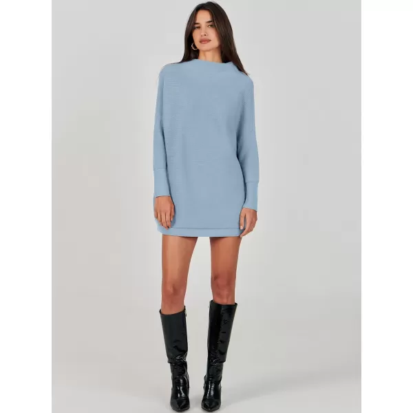 imageANRABESS Women 2023 Fall Casual Turtleneck Batwing Sleeve Slouchy Oversized Ribbed Knit Tunic Sweaters PulloverGray Blue