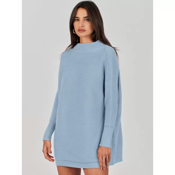 imageANRABESS Women 2023 Fall Casual Turtleneck Batwing Sleeve Slouchy Oversized Ribbed Knit Tunic Sweaters PulloverGray Blue