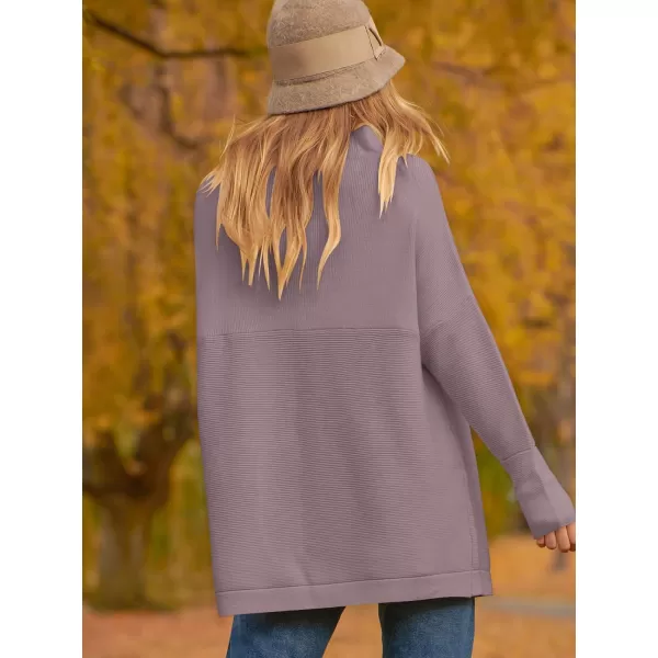 imageANRABESS Women 2023 Fall Casual Turtleneck Batwing Sleeve Slouchy Oversized Ribbed Knit Tunic Sweaters PulloverPurple